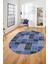Baskılı Kaymaz Taban Yıkanabilir Patchwork Desen Oval Yolluk Salon Halısı, O-Patchwork-07-Mavi, 3
