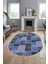 Baskılı Kaymaz Taban Yıkanabilir Patchwork Desen Oval Yolluk Salon Halısı, O-Patchwork-07-Mavi, 5