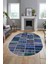 Baskılı Kaymaz Taban Yıkanabilir Patchwork Desen Oval Yolluk Salon Halısı, O-Patchwork-09-Mavi, 4