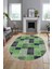 Baskılı Kaymaz Taban Yıkanabilir Patchwork Desen Oval Yolluk Salon Halısı, O-Patchwork-07-Yeşil, 4