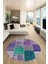 Baskılı Kaymaz Yıkanabilir Patchwork Desen Yuvarlak Mutfak Salon Halısı, Y-Patchwork-01-Mor, 2