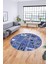 Baskılı Kaymaz Yıkanabilir Patchwork Desen Yuvarlak Mutfak Salon Halısı, Y-Patchwork-11-Mavi, 1
