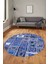 Baskılı Kaymaz Yıkanabilir Patchwork Desen Yuvarlak Mutfak Salon Halısı, Y-Patchwork-11-Mavi, 4