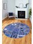 Baskılı Kaymaz Yıkanabilir Patchwork Desen Yuvarlak Mutfak Salon Halısı, Y-Patchwork-11-Mavi, 2