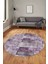 Baskılı Kaymaz Yıkanabilir Patchwork Desen Yuvarlak Mutfak Salon Halısı, Y-Patchwork-18-Mor, 2
