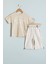 Krem Outfit Baskılı Tişörtlü Erkek Çocuk Şortlu Takım 18458 1