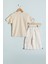 Krem Outfit Baskılı Tişörtlü Erkek Çocuk Şortlu Takım 18458 4