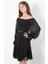Balon Kol Şifon Abiye Elbise Siyah MDV934 2