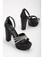 Saten Çapraz Taşlı 40MM Siyah Kadın Platform Topuklu Abiye Ayakkabı 1