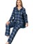 Kareli Mavi Kadın Süet Pijama Takımı 1