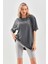 Unisex Taş Desenli Oversize T-Shirt - Füme 1