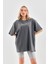 Unisex Taş Desenli Oversize T-Shirt - Füme 5