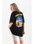 Unisex Baskılı Oversize T-Shirt - Siyah 5