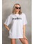 Unisex Baskılı Oversize T-Shirt - Beyaz 1
