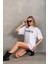 Unisex Baskılı Oversize T-Shirt - Beyaz 5