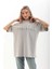 Unisex Taş Desenli Oversize T-Shirt - Gri 3