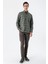 Koyu Haki Uzun Kollu Ekoseli Gabardin Sert Yaka Cepli Garnili Casual Comfort Fit Gömlek 1004235109 2