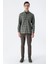 Koyu Haki Uzun Kollu Ekoseli Gabardin Sert Yaka Cepli Garnili Casual Comfort Fit Gömlek 1004235109 3
