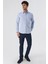 Mavi Uzun Kollu Armürlü Cepsiz Pamuklu Likralı Slim Fit Dar Kesim Gömlek 1004240193 4