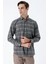 Füme Uzun Kollu Ekoseli Gabardin Sert Yaka Cepli Garnili Casual Comfort Fit Gömlek 1004235109 3