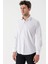 Beyaz Uzun Kollu Baskılı Bez Ayağı Sert Yaka Cepsiz Garnili Klasik Slim Fit Gömlek 1004235106 2