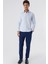 Koyu Mavi Uzun Kollu Armürlü Cepsiz Pamuklu Likralı Slim Fit Dar Kesim Gömlek 1004240193 2