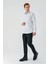 Gri Uzun Kollu Çizgili Italyan Yaka Cepsiz Garnili Pamuklu Klasik Slim Fit Gömlek 1004240151 2