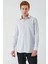 Gri Uzun Kollu Çizgili Italyan Yaka Cepsiz Garnili Pamuklu Klasik Slim Fit Gömlek 1004240151 3