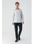 Gri Uzun Kollu Çizgili Italyan Yaka Cepsiz Garnili Pamuklu Klasik Slim Fit Gömlek 1004240151 4