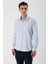 Koyu Mavi Uzun Kollu Desenli Armürlü Sert Yaka Cepsiz Pamuklu Slim Fit Dar Kesim Gömlek 1004235171 1