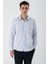 Koyu Mavi Uzun Kollu Desenli Armürlü Sert Yaka Cepsiz Pamuklu Slim Fit Dar Kesim Gömlek 1004235171 3