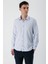 Koyu Mavi Uzun Kollu Desenli Armürlü Sert Yaka Cepsiz Pamuklu Slim Fit Dar Kesim Gömlek 1004235171 4