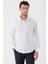 Beyaz Uzun Kollu Baskılı Bez Ayağı Sert Yaka Cepsiz Garnili Klasik Slim Fit Gömlek 1004235106 5