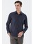 Lacivert Uzun Kollu Baskılı Sert Yaka Cepsiz Pamuklu Klasik Slim Fit Dar Kesim Gömlek 1004235146 1