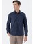 Koyu Lacivert Uzun Kollu Baskılı Sert Yaka Cepsiz Pamuklu Klasik Slim Fit Dar Kesim Gömlek 1004235146 3