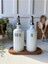 2'li Beyaz Gümüş Başlıklı Cam Yağdanlık Seti | Ahşap Stant | Oil-Olive Oil-Vinegar-Sauce 1