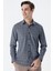 Koyu Lacivert Uzun Kollu Baskılı Cepsiz Pamuklu Likralı Klasik Slim Fit Gömlek 1004235127 2