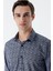 Koyu Lacivert Uzun Kollu Baskılı Cepsiz Pamuklu Likralı Klasik Slim Fit Gömlek 1004235127 5