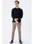 Siyah Uzun Kollu Örme Bisiklet Yaka Likralı Casual Comfort Fit Sweatshirt 1013235104 2
