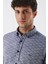 Koyu Lacivert Kısalabilir Kollu Desenli Jakarlıcepsiz %100 Pamuk Casual Slim Fit Gömlek 1004230181 5