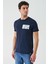 Koyu Lacivert Baskılı Bez Ayağı Bisiklet Yaka Cepli %100 Pamuk Slim Fit Dar Kesim T-Shirt 1011240180 1