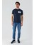 Koyu Lacivert Baskılı Bez Ayağı Bisiklet Yaka Cepli %100 Pamuk Slim Fit Dar Kesim T-Shirt 1011240180 2