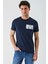 Koyu Lacivert Baskılı Bez Ayağı Bisiklet Yaka Cepli %100 Pamuk Slim Fit Dar Kesim T-Shirt 1011240180 3