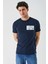 Koyu Lacivert Baskılı Bez Ayağı Bisiklet Yaka Cepli %100 Pamuk Slim Fit Dar Kesim T-Shirt 1011240180 5