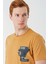 Hardal Baskılı Bez Ayağı Bisiklet Yaka %100 Pamuk Casual Slim Fit Dar Kesim Tişört 1011240166 2