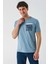 Koyu Mavi Baskılı Bez Ayağı Bisiklet Yaka %100 Pamuk Casual Slim Fit Dar Kesim T-Shirt 1011240169 3