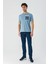 Koyu Mavi Baskılı Bez Ayağı Bisiklet Yaka %100 Pamuk Casual Slim Fit Dar Kesim T-Shirt 1011240169 4