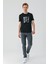 Siyah Baskılı Bez Ayağı Bisiklet Yaka %100 Pamuk Casual Slim Fit Dar Kesim T-Shirt 1011240165 5