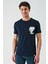 Koyu Lacivert Baskılı Bez Ayağı Bisiklet Yaka %100 Pamuk Casual Slim Fit Dar Kesim T-Shirt 1011240166 1