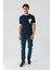 Koyu Lacivert Baskılı Bez Ayağı Bisiklet Yaka %100 Pamuk Casual Slim Fit Dar Kesim T-Shirt 1011240166 2